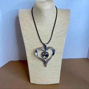 ANTIQUE CRYSTAL HEART DROP  NECKLACE